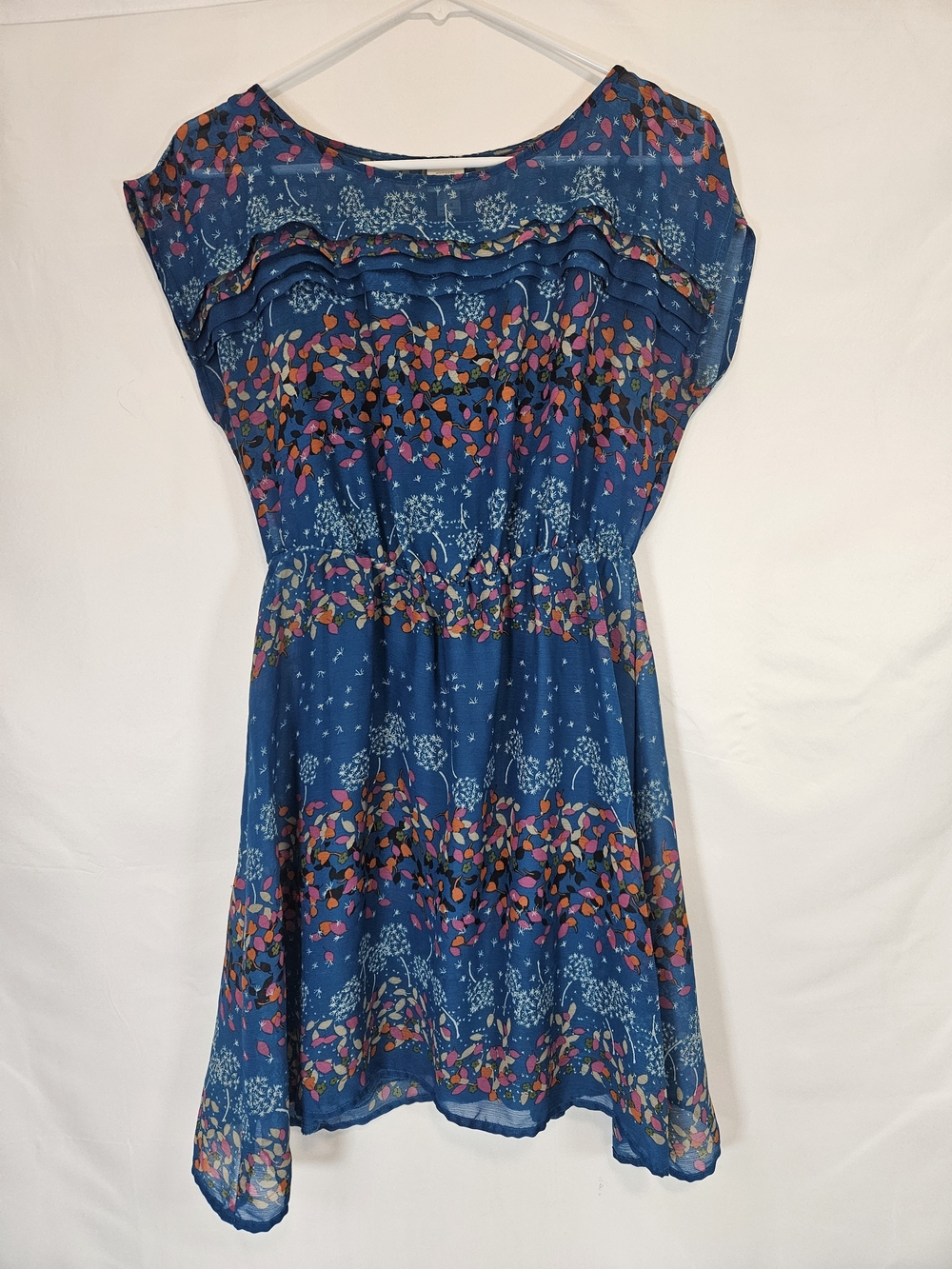 Mossimo Supply Co. Blue Floral Ruffle-Detail Mini Dress